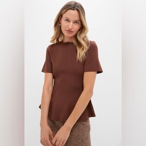 NWT Hyacinth House Chocolate Brown Knit Phoebe Peplum Top Size XS